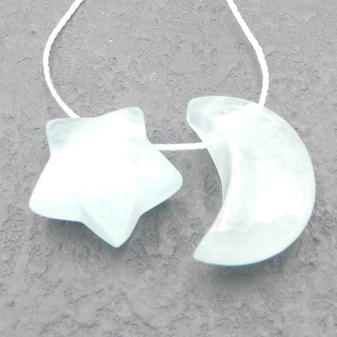Paire de cabochons à facettes en aigue-marine bleue, 21x15 mm, 12,1 g