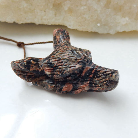 定制!天然宝石雕刻狼头吊坠,38x30x13mm