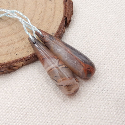 Paire de Boucles d'Oreilles en Forme de Larme avec Jaspe Champignon Naturel, 30x8mm, 5.4g