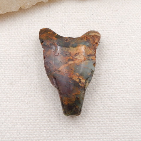 绿色欧泊手工雕刻狼头吊坠石,38x26x12mm,11.5g
