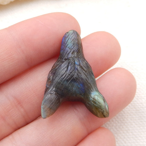 拉长石手工雕刻狼头吊坠石,28x20x9mm,4.2g