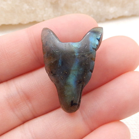 拉长石手工雕刻狼头吊坠石,28x20x9mm,4.2g
