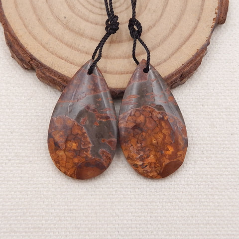 天然海洋碧玉钻孔泪珠耳环一对,32x18x4mm,6.5g