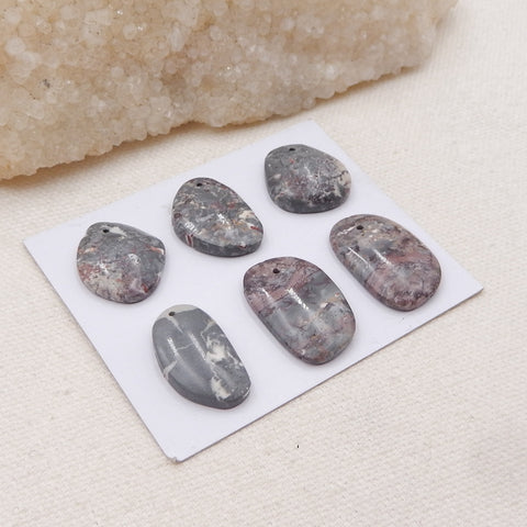 6 PCS Natural Chohua Jasper Pendant Beads 23x15x4mm, 19x16x4mm, 13.5g