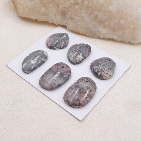 6 PCS Natural Chohua Jasper Pendant Beads 23x15x4mm, 19x16x4mm, 13.5g