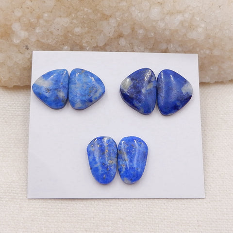 3 Pairs Natural Lapis Lazuli Cabochons 17x13x4mm, 12x11x4mm, 8.0g