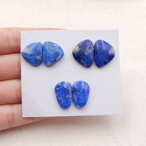 3 Pairs Natural Lapis Lazuli Cabochons 17x13x4mm, 12x11x4mm, 8.0g
