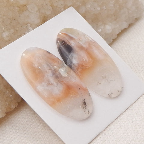 Natural Mushroom Jasper Cabochons Paired 29x15x4mm, 4.6g