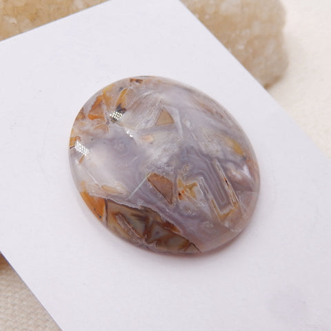 Natural Bamboo Agate Cabochon 31x6mm, 8.8g