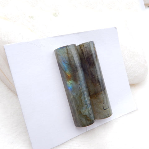 Natural Labradorite Cabochons Paired 41x11x8mm, 18.4g