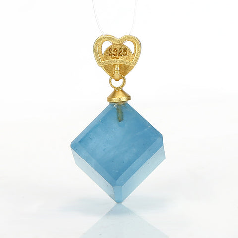 Perles pendentif carré bleu aigue-marine en argent 925 naturel, 11 mm, 3,9 g