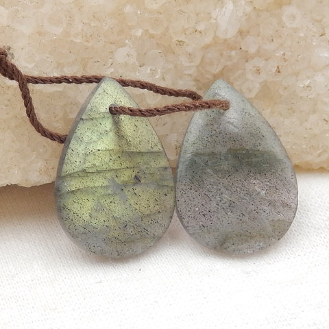 拉长石耳环石一对,用于制作耳环的石头,22x6x4mm,1.7g