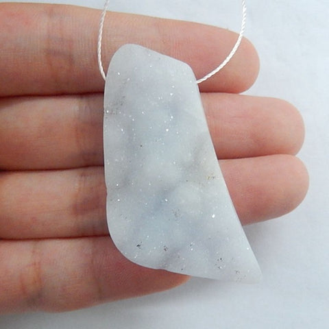 Blue Lace Agate Gemstone Pendant Bead, 47x22x9mm, 13.4g - MyGemGarden