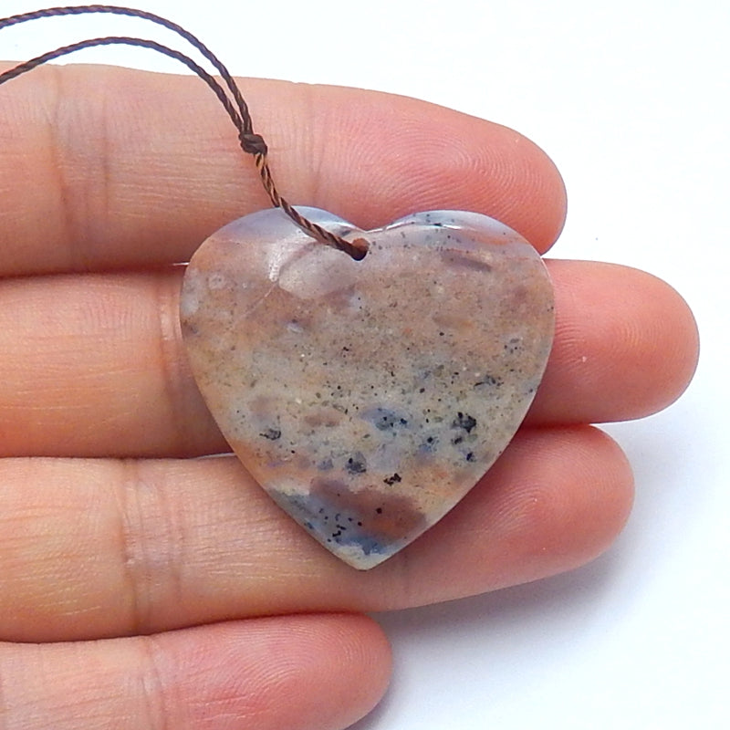 Ocean Jasper Drilled Heart Pendant Bead, 29x30x8mm, 9.5g - MyGemGarden