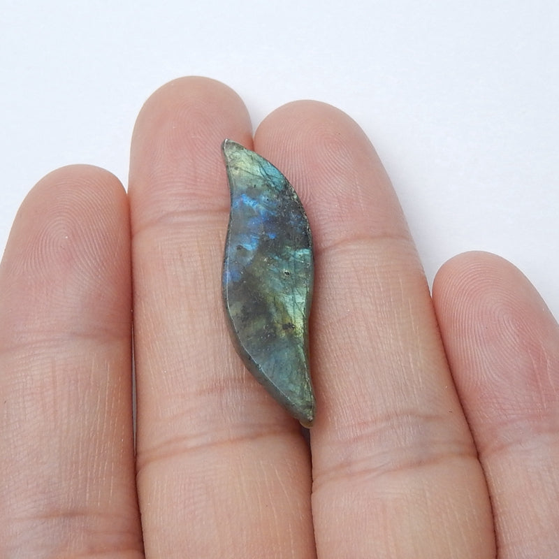 Natural Labradorite Carved leaf Gemstone Cabochon, 30x9x6mm, 2.6g - MyGemGarden