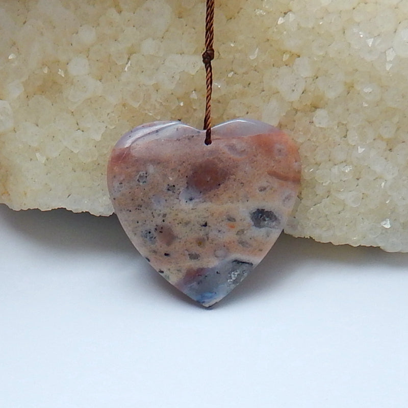 Ocean Jasper Drilled Heart Pendant Bead, 29x30x8mm, 9.5g - MyGemGarden