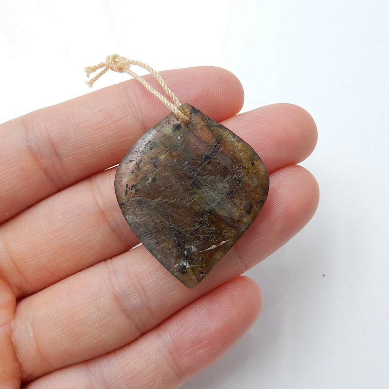Natural Labradorite carved leaf Pendant Bead, 33x28x5mm, 6.1g - MyGemGarden