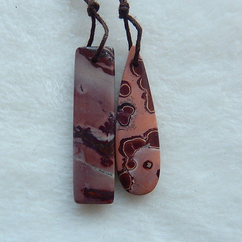 2PCS Natural Chohua Jasper Drilled Pendant Beads 38x10x4mm, 36x11x4mm, 5.8g - MyGemGarden
