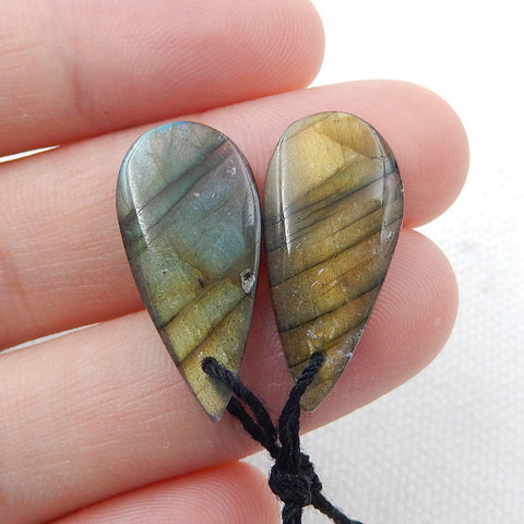 Natural Labradorite Teardrop Earrings Pair, stone for Earrings making, 23x11x4mm, 3.2g - MyGemGarden