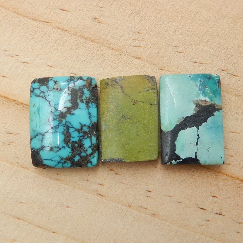3 Pcs Natural Turquoise Rectangle Gemstone Cabochon, 20x15x5mm, 18x13x5mm,8g - MyGemGarden
