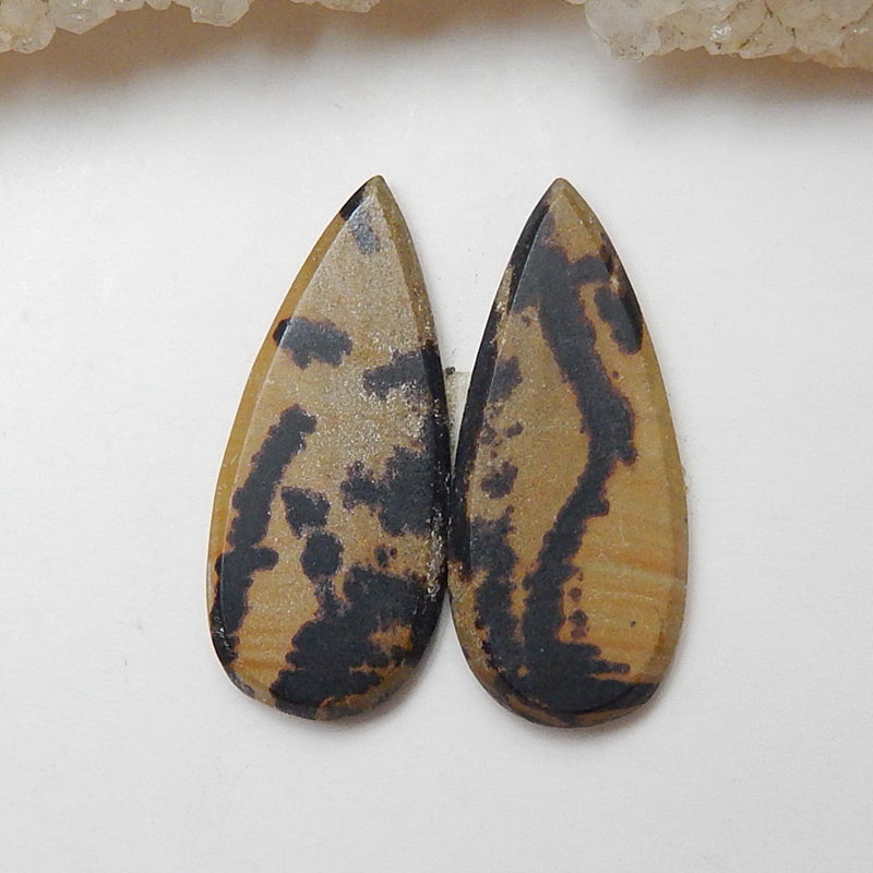 Natural Chohua Jasper Teardrop Gemstone Cabochon Pair, 22x10x2mm, 2.1g - MyGemGarden