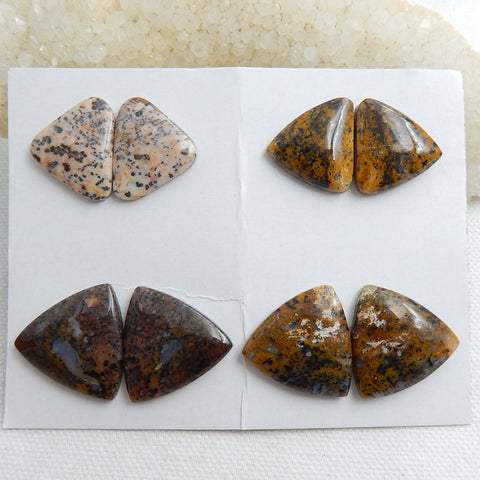 4 Pairs Natural petrified wood  Gemstone Cabochons, 19x18x5mm, 23x22x5mm,22.9g - MyGemGarden