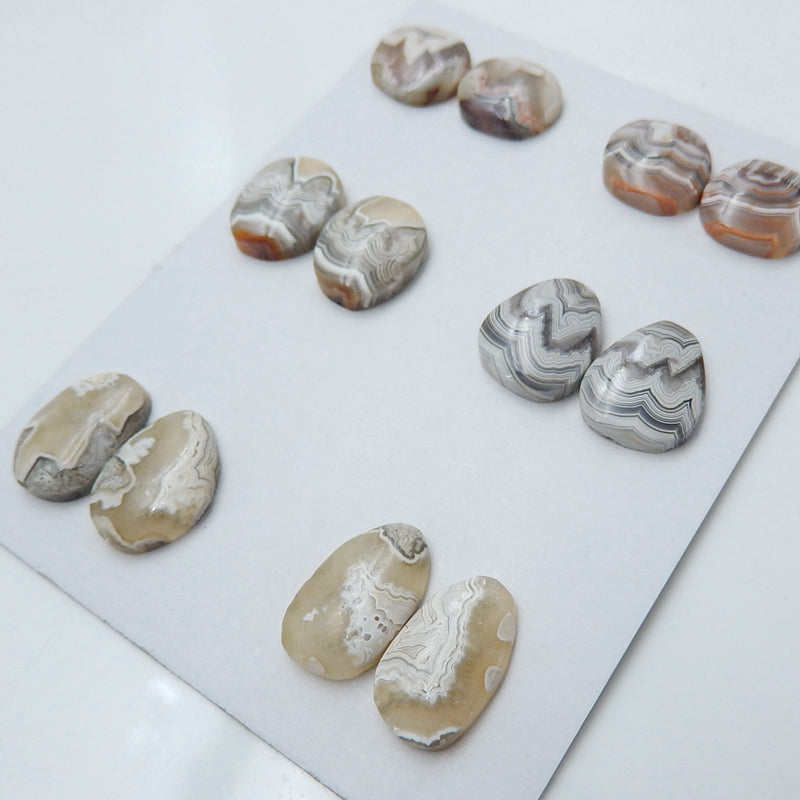 6 Pairs Natural Crazy Lace Rosetta Stone Gemstone Cabochons, 18x11x3mm, 13x14x4mm, 18.1g - MyGemGarden