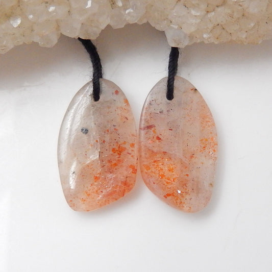 Sunstone Earrings Stone Pair, stone for earrings making, 18x11x4mm, 2.4g - MyGemGarden