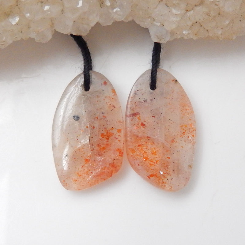 Sunstone Earrings Stone Pair, stone for earrings making, 18x11x4mm, 2.4g - MyGemGarden