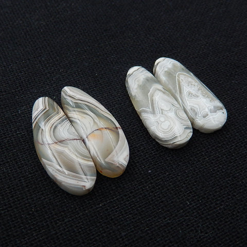2 Pairs Natural Agate cabochon, Crazy Lace Rosetta Stone Gemstone Cabochon Pair, 22x9x4mm, 23x9x4mm, 5.2g - MyGemGarden