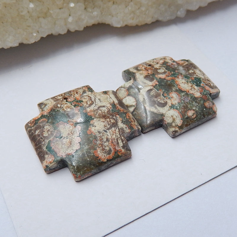 Natural Frog's Eye Drilled Gemstone Earrings Pair, 24x24x6mm, 10.6g - MyGemGarden