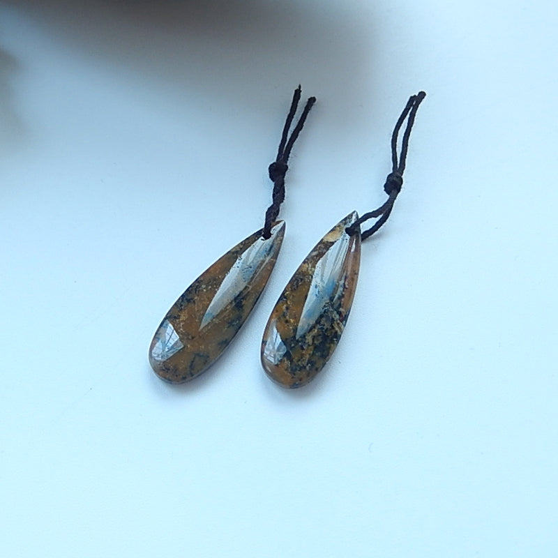 Arborization Opal Gemstone Natural Earrings Pair, 32x11x4mm, 4.1g - MyGemGarden