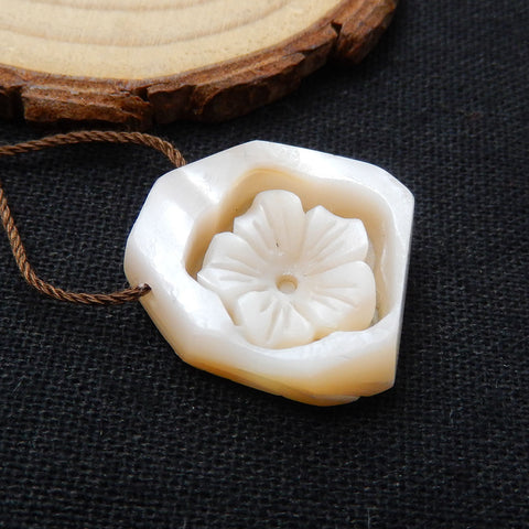New Design! Carved M.O.P Gemstone Flower Pendant Bead, 23x22x8mm, 5.6g - MyGemGarden