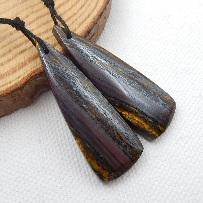 Natural Iron Tiger's Eye Earrings Pair, stone for Earrings making, 40x14x5mm, 11.3g - MyGemGarden