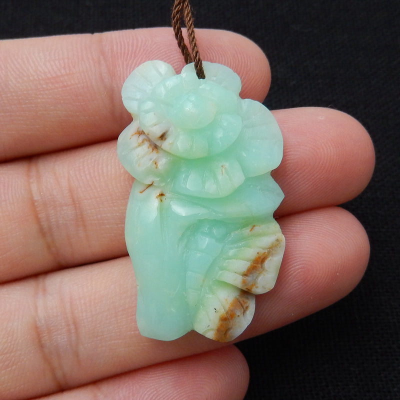 Chrysoprase Hand Carved flower&butterfly Pendant, 35x20x8mm, 5g - MyGemGarden