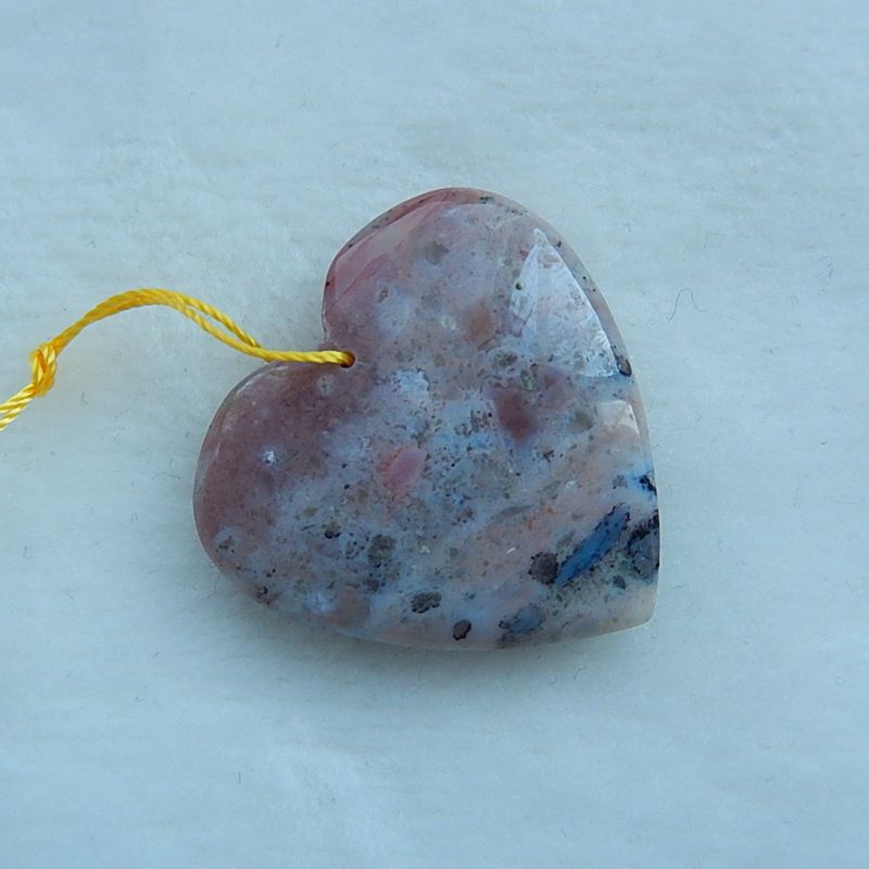 Natural Carved Heart Ocean Jasper Drilled Pendant 31x29x7mm, 8.8g - MyGemGarden