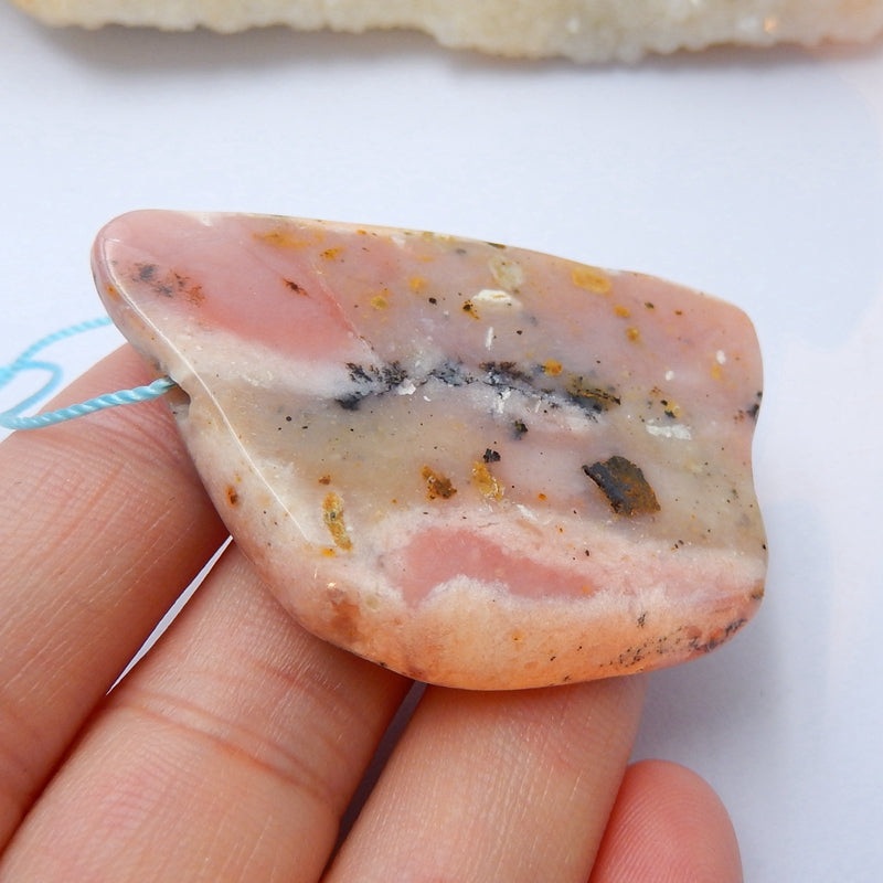 Natural Pink Opal Drilled Pendant Bead, 48x34x8mm, 19.4g - MyGemGarden