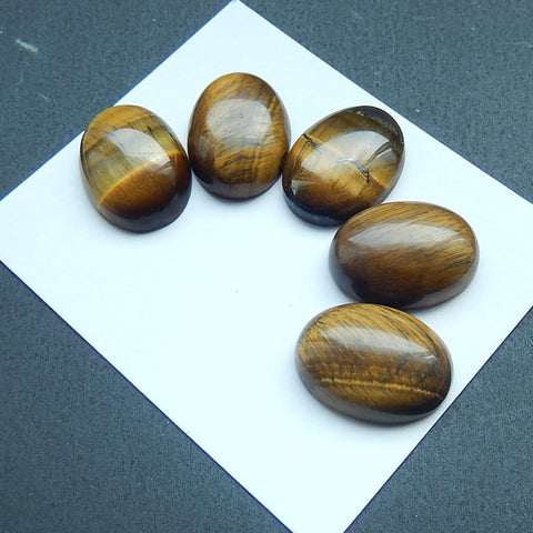 New Arrival 5 Pcs Beautiful Tiger's Eye Cabochons 20x15x6mm, 20x15x5mm, 14.5g - MyGemGarden