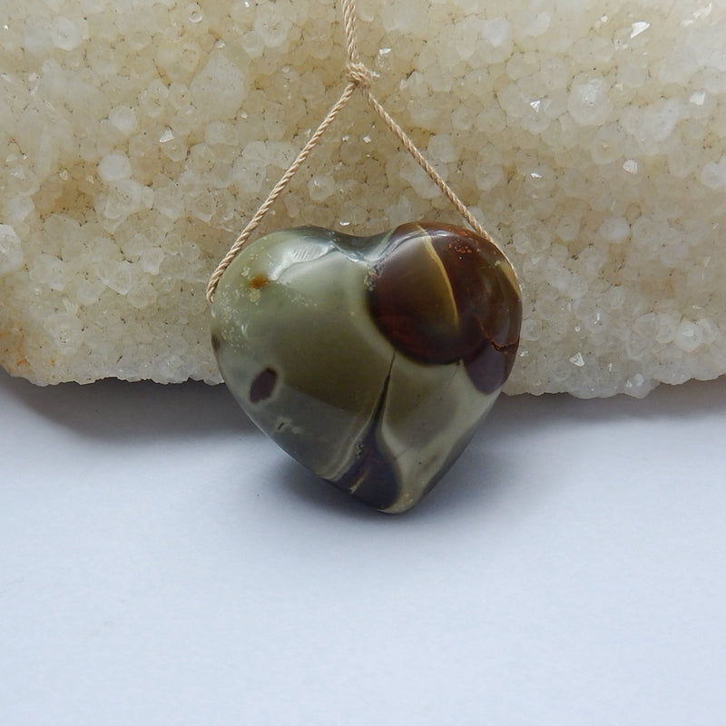 New design Ocean Jasper Drilled Heart Gemstone Pendant Bead, 34x30x17mm, 20.8g - MyGemGarden