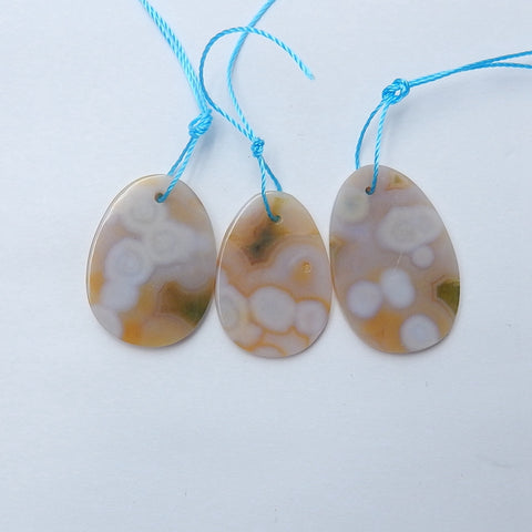 3 pcs Natural Ocean Jasper Drilled Oval pendants, 27x17x2mm, 23x16x2mm, 5.5g - MyGemGarden