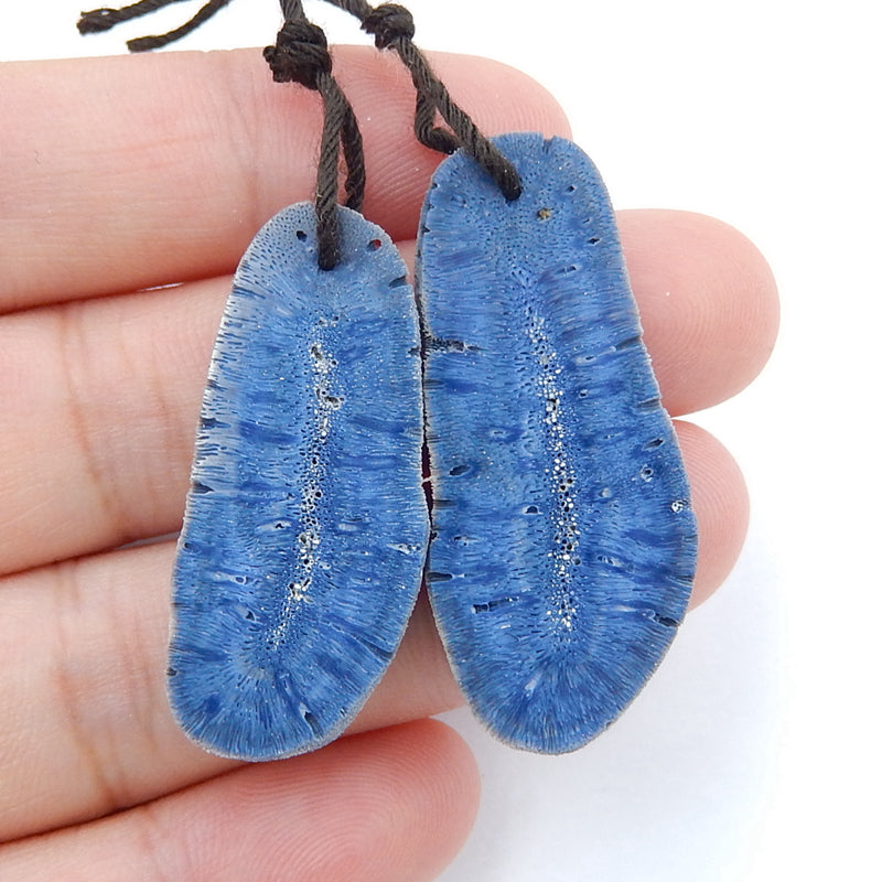 Nugget blue coral Earrings Pair, stone for Earrings making, 37x16x3mm,34x15x3mm, 5.3g - MyGemGarden