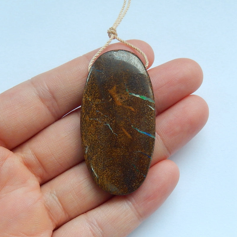 Natural Boulder opal Drilled Oval Gemstone Pendant Bead, 47x24x7mm, 14.7g - MyGemGarden