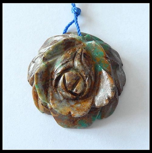 Turquoise Gemstone Pendant Bead With Flower Carving, 30x9mm ,8.8g - MyGemGarden