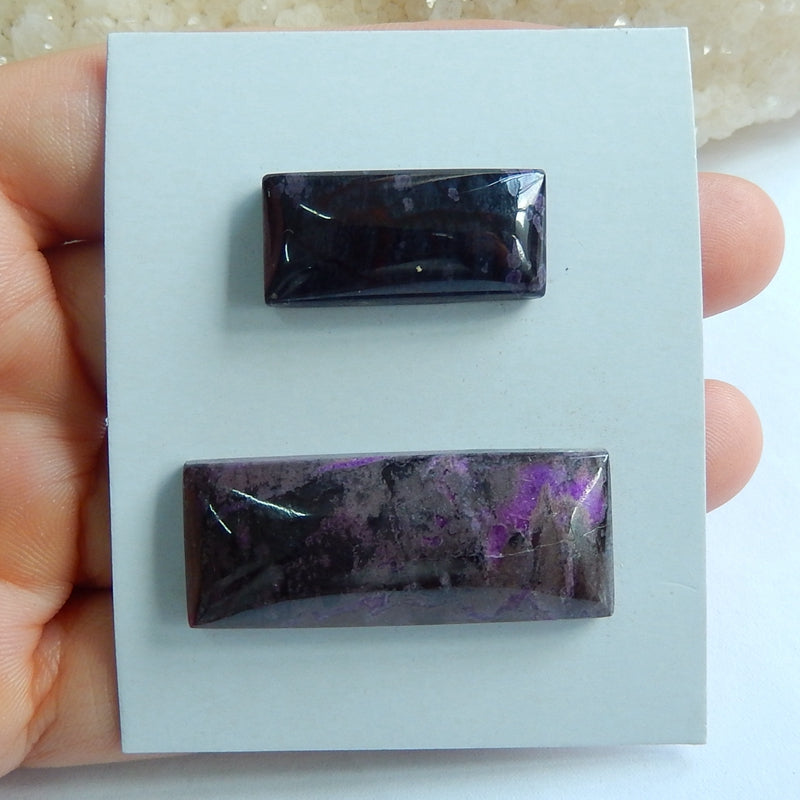 2 pcs Natural Sugilite Rectangle Gemstone Cabochons, 38x15x7mm, 25x12x6mm, 13.95g - MyGemGarden