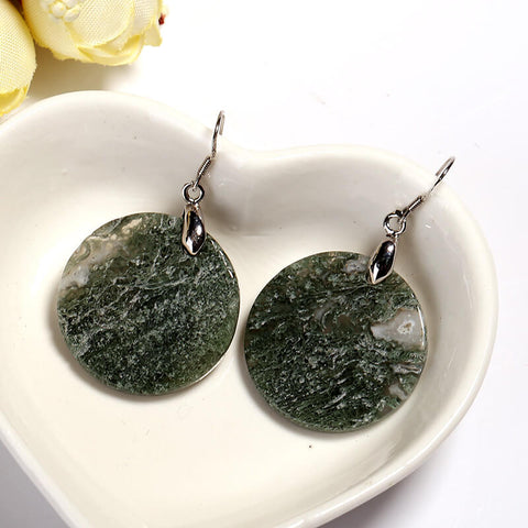 Green moss Agate Round earrings Drop earrings, natural stone jewelry, 15x15x3mm, 8.2g - MyGemGarden
