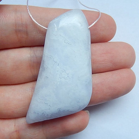 Blue Lace Agate Gemstone Pendant Bead, 47x22x9mm, 13.4g - MyGemGarden