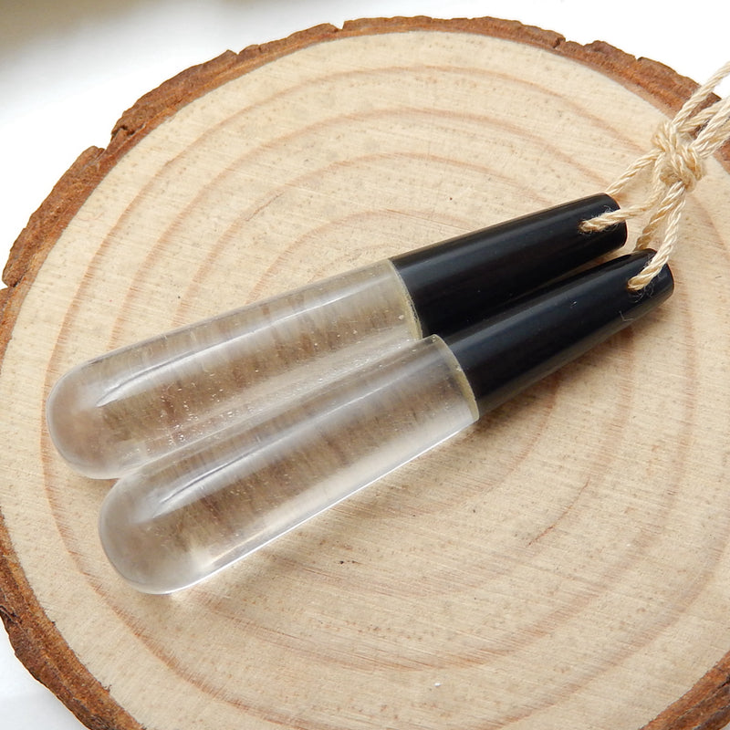 Obsidian and White Quartz Glued Earrings Pair, 45x9mm, 9.7g - MyGemGarden