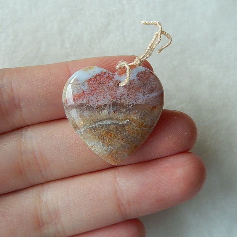 Natural Heart Shape Ocean Jasper Pendant Bead 35x24x8mm, 6g - MyGemGarden
