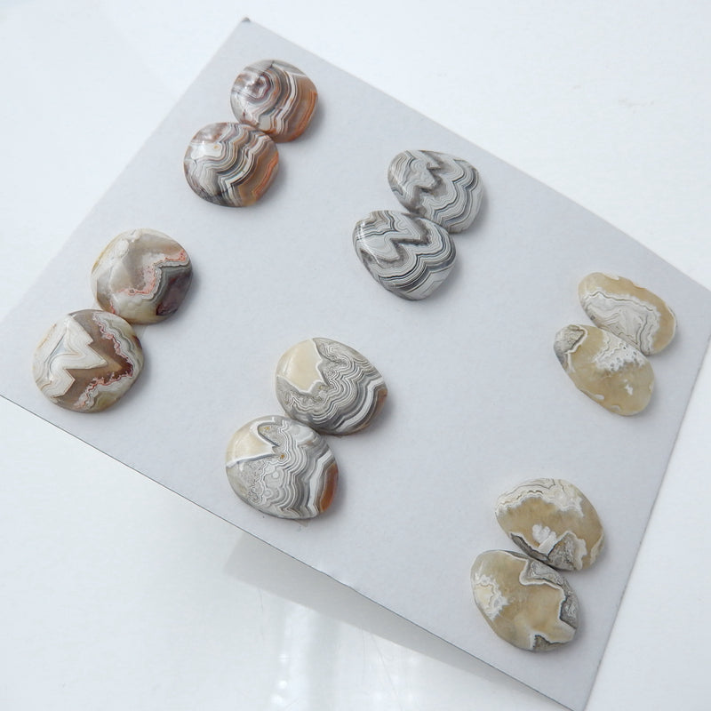 6 Pairs Natural Crazy Lace Rosetta Stone Gemstone Cabochons, 18x11x3mm, 13x14x4mm, 18.1g - MyGemGarden