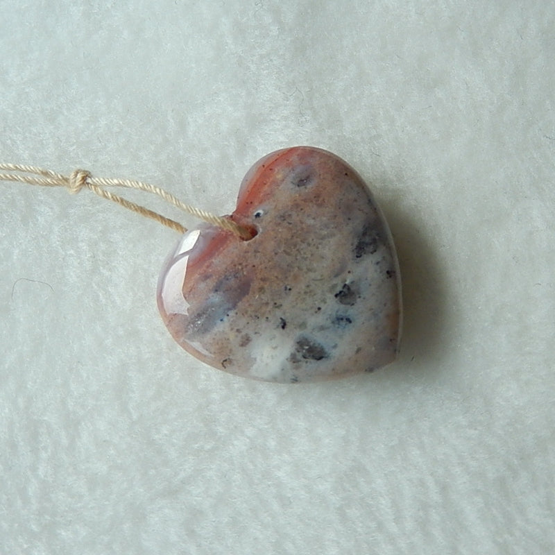Natural Carved Heart Ocean Jasper Drilled Pendant 25x24x8mm, 6.7g - MyGemGarden